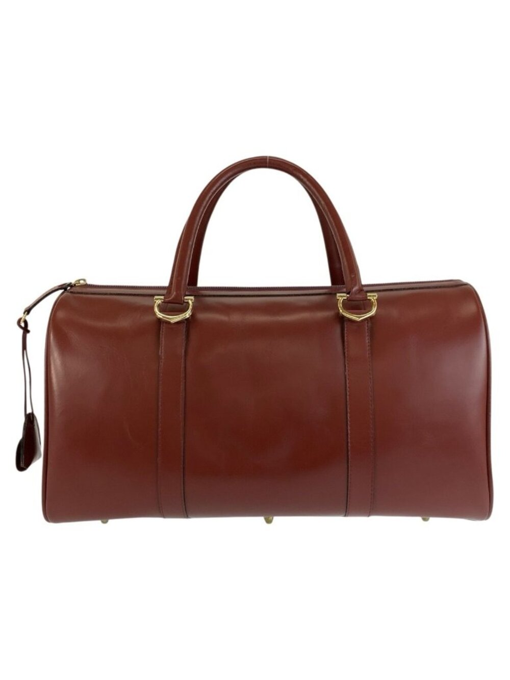 Cartier Vintage Must Line Wine Red Gold Leather Boston Bag